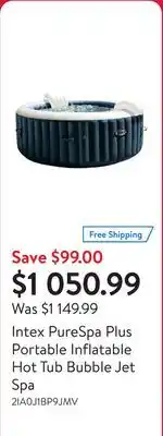 Walmart Intex PureSpa Plus Portable Inflatable Hot Tub Bubble Jet Spa offer