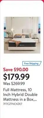 Walmart Full Mattress, 10 Inch Hybrid Double Mattress in a Box, Individually Wrapped Pocket Coils Innerspring Mattress with Motion Is offer