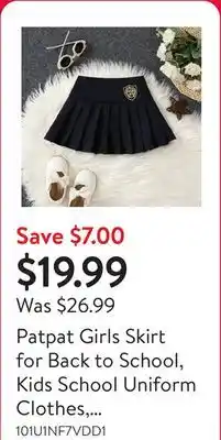 Walmart Patpat Girls Skirt for Back to School, Kids School Uniform Clothes, Sizes 2-6Y offer