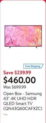 Walmart Open Box - Samsung 43 4K UHD HDR QLED Smart TV (QN43Q60CAFXZC) - 2023 - Titan Grey offer