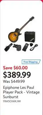 Walmart Epiphone Les Paul Player Pack - Vintage Sunburst offer