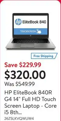 Walmart HP EliteBook 840R G4 14 Full HD Touch Screen Laptop - Core i5 8th Gen | 16GB RAM - 256GB SSD | Windows 11 - (Refurbished) offer