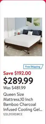 Walmart Queen Size Mattress,10 Inch Bamboo Charcoal Infused Cooling Gel Memory Foam Mattress in a Box,Medium-Firm,Pressure Relief&Tem offer