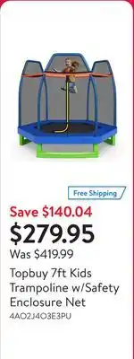 Walmart Topbuy 7ft Kids Trampoline w/Safety Enclosure Net offer