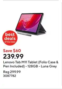 Staples Lenovo Tab M11 Tablet (Folio Case & Pen Included) - 128GB - Luna Grey offer