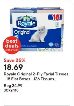 Staples Royale Original 2-Ply Facial Tissues - 18 Flat Boxes - 126 Tissues per Box offer