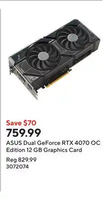 Staples ASUS Dual GeForce RTX 4070 OC Edition 12 GB Graphics Card offer