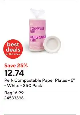 Staples Perk Compostable Paper Plates - 6 - White - 250 Pack offer