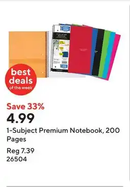 Staples 1-Subject Premium Notebook, 200 Pages offer