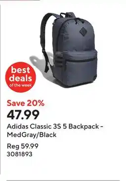 Staples Adidas Classic 3S 5 Backpack - MedGray/Black offer