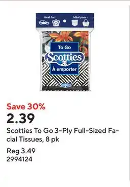 Staples Scotties To Go 3-Ply Full-Sized Facial Tissues, 8 pk offer