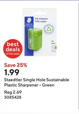 Staples Staedtler Single Hole Sustainable Plastic Sharpener - Green offer