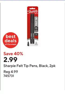 Staples Sharpie Felt Tip Pens, Black, 2pk offer