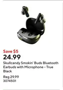 Staples Skullcandy Smokin' Buds Bluetooth Earbuds with Microphone - True Black offer