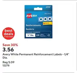 Staples Avery White Permanent Reinforcement Labels - 1/4 Dia offer