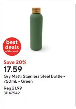 Staples Gry Mattr Stainless Steel Bottle - 750mL - Green offer