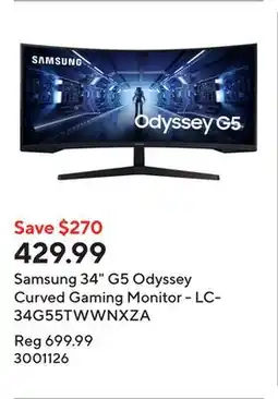 Staples Samsung 34 G5 Odyssey Curved Gaming Monitor - LC34G55TWWNXZA offer