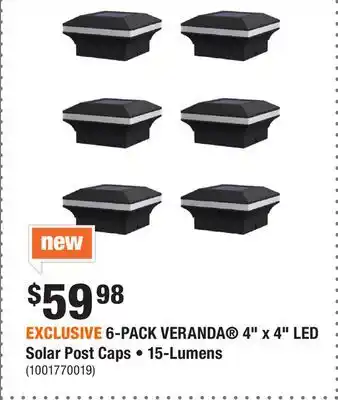 Home Depot EXCLUSIVE 6-PACK VERANDA 4 x 4 LED Solar Post Caps • 15-Lumens offer