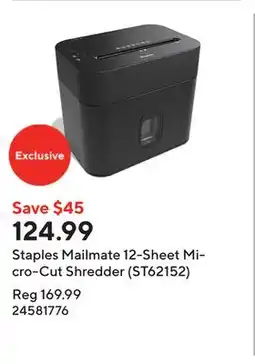 Staples Staples Mailmate 12-Sheet Micro-Cut Shredder (ST62152) offer