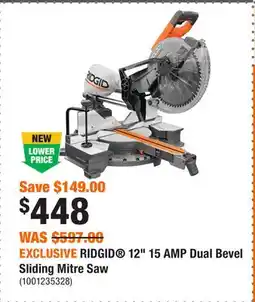 Home Depot EXCLUSIVE RIDGID 12 15 AMP Dual Bevel Sliding Mitre Saw offer