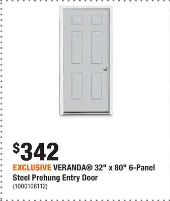 Home Depot EXCLUSIVE VERANDA 32 x 80 6-Panel Steel Prehung Entry Door offer
