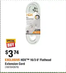 Home Depot EXCLUSIVE HDX 16/3 6' Flathead Extension Cord offer
