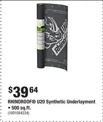 Home Depot RHINOROOF U20 Synthetic Underlayment • 500 sq.ft offer