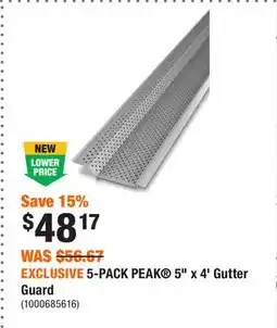 Home Depot EXCLUSIVE 5-PACK PEAK 5 x 4' Gutter Guard offer