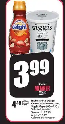 Chalo FreshCo International Delight Coffee Whitener 946 mL Siggi's Yogurt 650-750 g offer