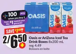 FreshCo Oasis or Arizona Iced Tea Drinks Boxes 8x200mL offer