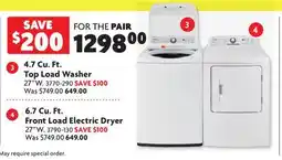 Home Hardware 4.7 Cu. Ft. Top Load Washer Or 6.7 Cu. Ft. Front Load Electric Dryer offer