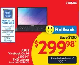Walmart ASUS Vivabook Go 14 L410 14 HD Laptop offer