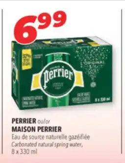 Familiprix PERRIER or MAISON PERRIER, Carbonated natural spring water, 8 x 330 ml offer