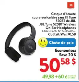 Walmart JBL Tune 520BT Wireless On-Ear Headphones offer