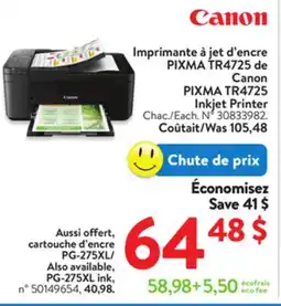 Walmart Canon PIXMA TR4725 Inkjet Printer offer
