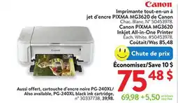 Walmart Canon PIXMA MG3620 Inkjet All-in-One Printer offer