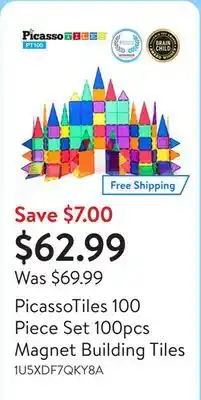 Walmart PicassoTiles 100 Piece Set 100pcs Magnet Building Tiles offer