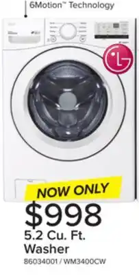 Leon's LG White Front Load Washer with 6Motion Technology (5.2 Cu.Ft) - WM3400CW offer