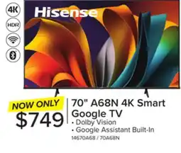 Leon's Hisense 70 4K Smart Google AI Upscaler LED TV - 70A68N offer
