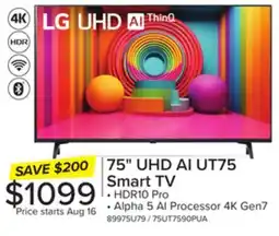 Leon's LG 75 UHD 4K Smart LED TV - 75UT7590PUA offer