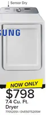 Leon's Samsung White Electric Dryer with Sensor Dry (7.4 Cu.Ft) - DVE50T5205W/AC offer