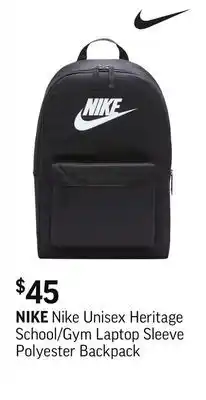 Sport Chek Nike Unisex Heritage School/Gym Laptop Sleeve Polyester Backpack offer