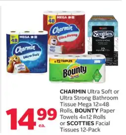 Rexall CHARMIN Ultra Soft or Ultra Strong Bathroom Tissue Mega 12 = 48 Rolls, BOUNTY Paper Towels 4 = 12 Rolls or SCOTTIES Facial Ti offer