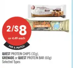 Shoppers Drug Mart QUEST PROTEIN CHIPS (32g), GRENADE or QUEST PROTEIN BAR (60g) offer
