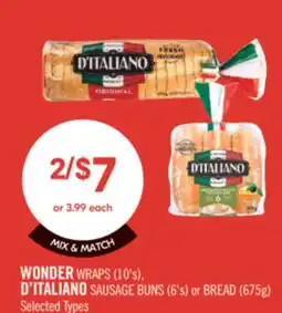 Shoppers Drug Mart WONDER WRAPS (10's), D'ITALIANO SAUSAGE BUNS (6's) or BREAD (675G) offer