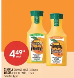 Shoppers Drug Mart SIMPLY ORANGE JUICE (1.54L) or OASIS JUICE BLENDS (1.75L) offer