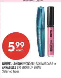 Shoppers Drug Mart RIMMEL LONDON WONDER'LASH MASCARA or ANNABELLE BIG SHOW LIP SHINE offer