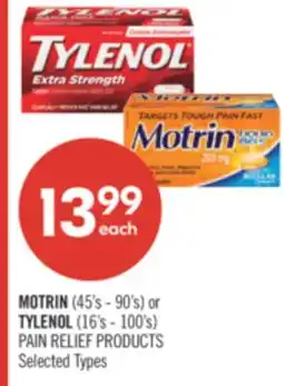 Shoppers Drug Mart MOTRIN (45's - 90's) or TYLENOL (16's - 100's) PAIN RELIEF PRODUCTS offer