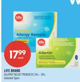 Shoppers Drug Mart LIFE BRAND ALLERGY RELIEF PRODUCTS 24's - 30's offer
