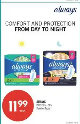 Shoppers Drug Mart ALWAYS PADS 36's - 58's offer